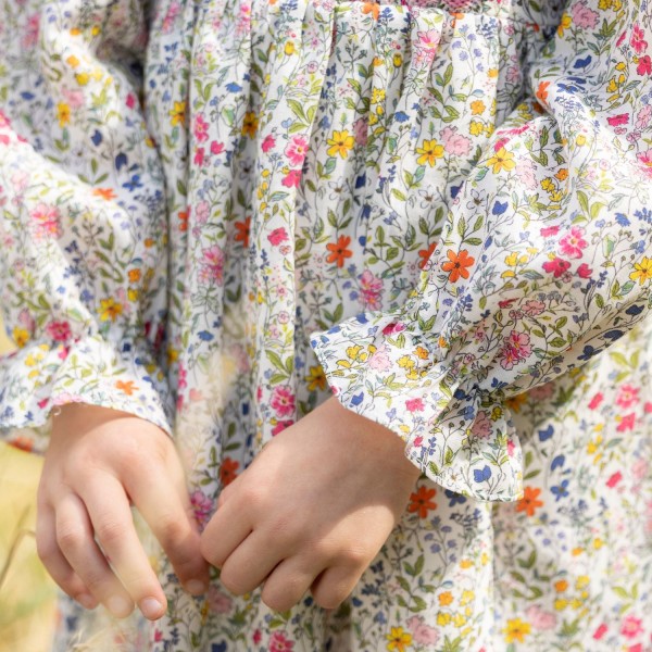 Anna Pavlova Dress Secret Garden Linen with Sweet William Hand Smocking