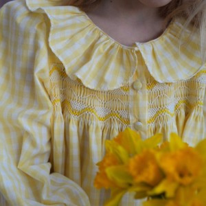 Nightingale Girl's Dress Primrose Gingham with Daffodil Hand Smocking