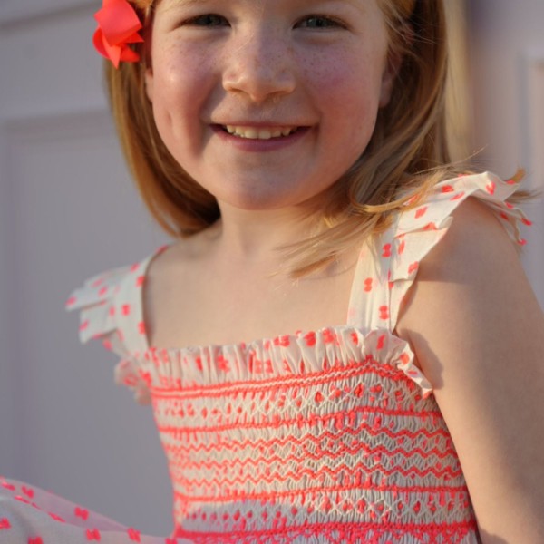 Rachel Carson Girls Dress Pack a Punch Plumetti with Big Top Hand Smocking