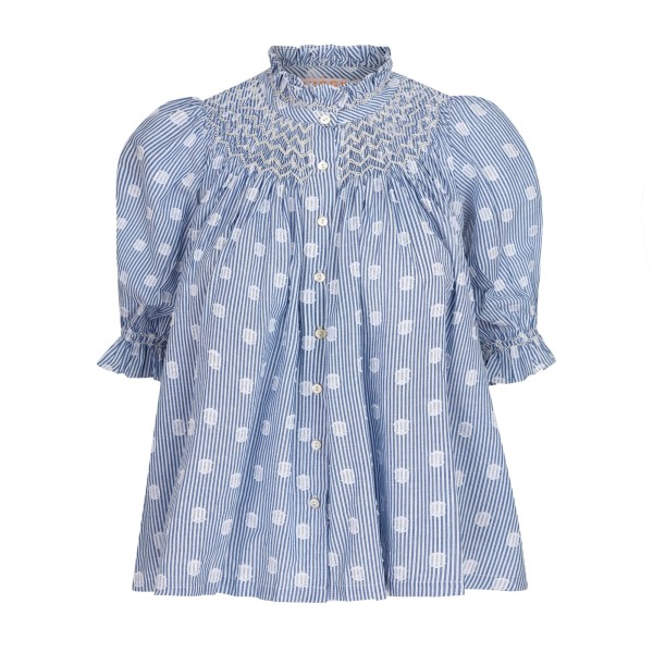 Scholl Blouse Bubble Weave Cotton with Double Cream Hand Smocking Edition 60