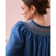 Cleopatra Blouse Cobalt Silk Cotton Sapphire with Vanilla Hand Smocking Edition 33