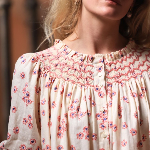 Cleopatra Blouse Painted Petals with Blush Hand Smocking Edition 38