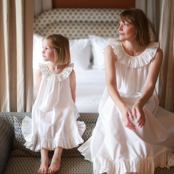 Memo Press x Smock London Women's Alice Dress Moonstone with Yellow Rose Hand Smocking Memo Press x Smock London Women's Alice Dress Moonstone with Yellow Rose Hand Smocking