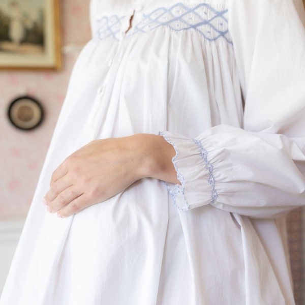 Mother Teresa Women's Nursing & Maternity Dress Long Sleeves with Mermaid Tail Forget Me Not Hand Smocking Mother Teresa Women's Nursing & Maternity Dress Long Sleeves with Mermaid Tail Forget Me Not Hand Smocking