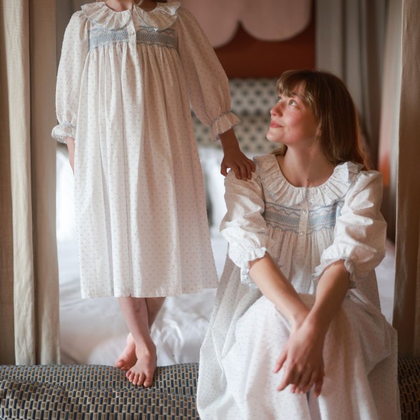 Nightingale Women's Dress Forget Me Not Plumetti with Delphinium Hand Smocking