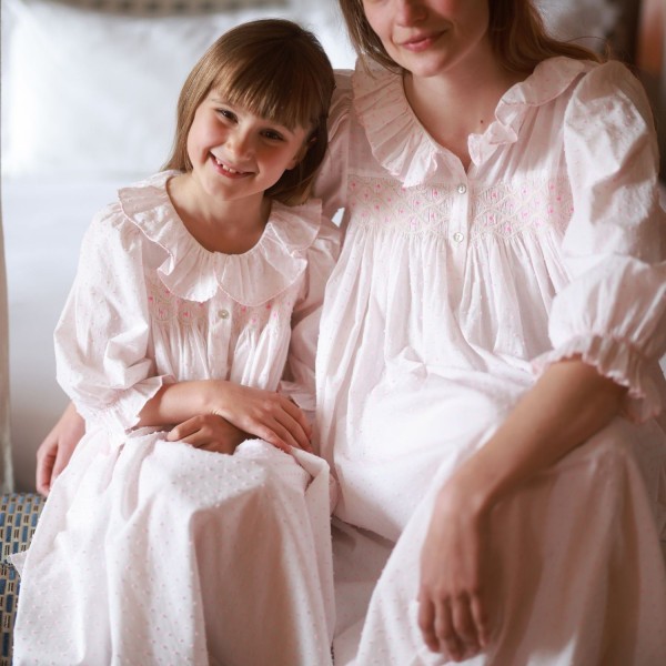 Nightingale Women's Dress Powder Puff Plumetti with Marshmallow Hand Smocking Nightingale Women's Dress Powder Puff Plumetti with Marshmallow Hand Smocking