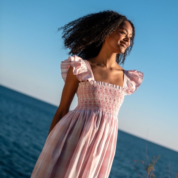 Rachel Carson Dress Candyfloss Gingham with Cocoloco hand Smocking