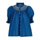 Scholl Blouse Cobalt Linen with Vanilla Hand Smocking Edition 54