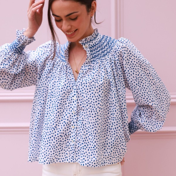 Scholl Blouse Seurat Splat with Sapphire Hand Smocking Edition 64