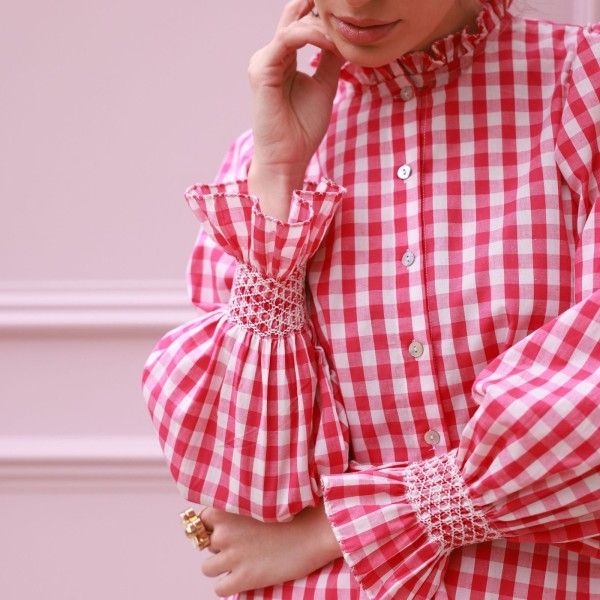 Shelley Blouse Raspberry Gingham with Milk Hand Smocking Edition 20